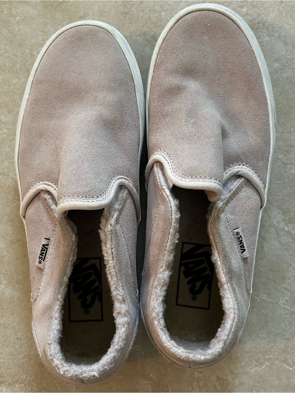 Vans Blush Rose Pink Suede Sherpa Fur Lined Classic-Slip On Sneakers